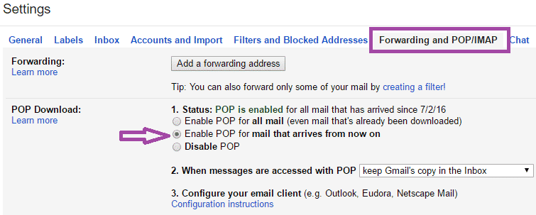 set up gmail in outlook 2016 pop3